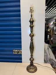 Vintage Engraved Brass Table Lamp - Ornate Floral Etched Black & Gold Decor, Approx. 37'H