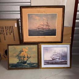 Lot Of 3 - Framed Vintage Sailing Ship Maritime Art - Flying Cloud & Tall Ship Prints