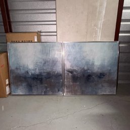 Pair Of Framed Blue Gray Abstract Wall Art Prints - Approx. 28'H X 28'W Each