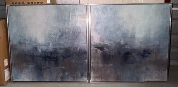 Pair Of Framed Blue Gray Abstract Wall Art Prints - Approx. 28'H X 28'W Each