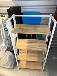 5-Tier Folding Storage Shelf - White Metal Frame & Wood-Look Shelves, 24'W X 12'D X 49'H