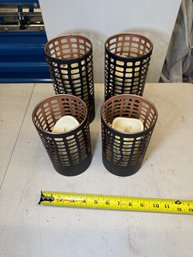 Lot Of 4 LuxuryLite Battery Operated Flameless Candle Lanterns - Black & Copper Metal