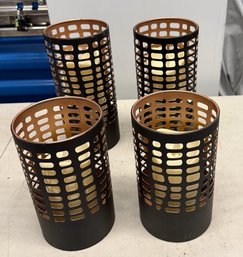Lot Of 4 LuxuryLite Battery Operated Flameless Candle Lanterns - Black & Copper Metal