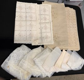 Vintage Lace & Embroidered Linen Lot - Crochet Doilies, Table Linens, Handkerchiefs & Runners