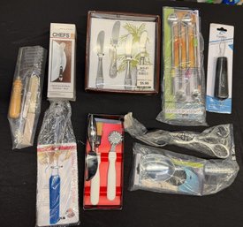 Kitchen Utensil Lot - CHEFS Bistro Spreaders, Palm Tree Spreaders, RSVP Spoon Straws & Baking Tools