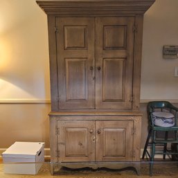 Rustic Farmhouse Crackle Finish Two-Piece Storage Hutch Cabinet Cupboard Approx. 77'H X 42'W
