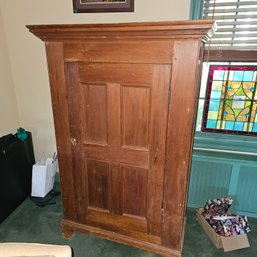 Vintage Primitive Pine Cupboard Cabinet With Shelves & Paneled Door, Approx. 37'W X 64'H