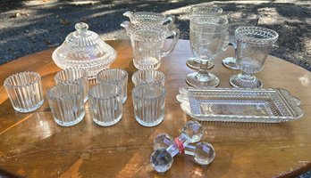 Vintage 17-Pc Clear Pressed Glass Collection Floral Glassware Goblets Creamers Serving Pieces