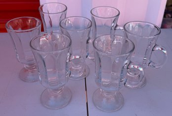 Set Of 7 Clear Glass Pedestal Irish Coffee Mugs - Footed Cappuccino Latte Tea Cups With Handles 6'
