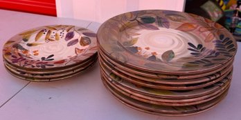Home Trends Botanical Floral Ceramic Dinner & Salad Plates - Colorful Leaf Pattern 9' & 11'