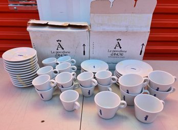 Lot Of 2 Lavazza Italian Porcelain Espresso Cup & Saucer Sets - Le Porcellane D'Ancap, Made In Italy