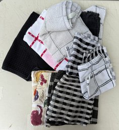Assorted Kitchen Towels & Dish Cloths- Black & White Checkered, Plaid, Floral & Terry Cloth Linens