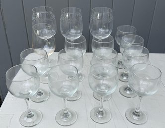 Assorted Wine Glasses & Stemware- Etched Leaf Design Goblets, Cakebread Cellars Napa Valley Wine Glass