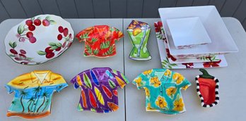 Clay Art Tropicool Hawaiian Shirt Dip Bowls, Harry & David Cherry Bowl & Bed Bath & Beyond Serving Dishes