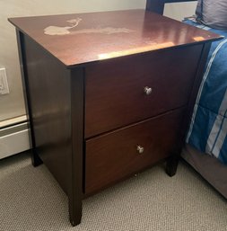 Modern Dark Cherry Wood Finish 2-Drawer Nightstand - Contemporary Bedroom End Table With Silver Knobs