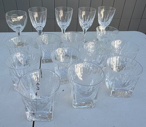 Assorted Clear Cut Glass Stemware & Square Base Drinking Glasses - Wine Goblets, Tumblers & Dessert Coupe