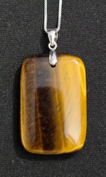 TGCC 925 Sterling Silver Tiger's Eye Pendant Necklace- 925 ITALY Chain- 9 Grams