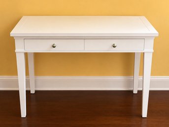 White Two Drawer Writing Desk With Built-In Organizer & Storage Compartments