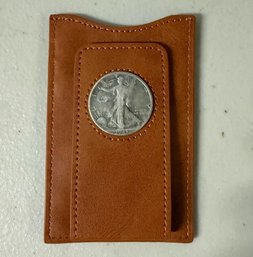 Stauer 1943 Walking Liberty Half Dollar Silver Coin Leather Money Clip Wallet