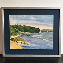 Signed Robert Wilson Coastal Seascape Watercolor Painting Framed Original Artwork