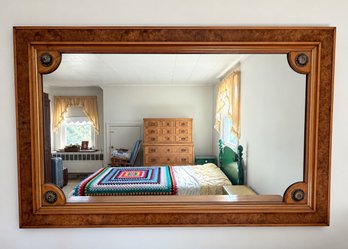 Decorative Burl Wood Style Framed Wall Mirror With Rosette Corner Accents 52.5'W X 33'H