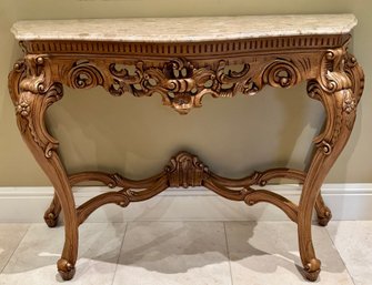 Louis XV Style Carved Console Table With Marble Top
