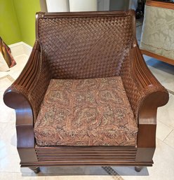 Tommy Bahama Style Woven Rattan Club Lounge Chair With Paisley Cushion Coastal Island Style 35'