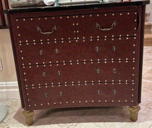 Leather Wrapped Campaign Style 4-Drawer Chest With Painted Black & Gold Top 36'W