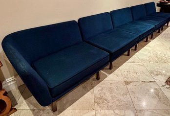 Contemporary Set Of 5 Navy Blue Upholstered Lounge Chairs/Armless Seating Sections