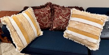 Lot Of 4 Decorative Throw Accent Pillows  Karma Home Woven Fringe & Floral Tapestry Style 20' X 20'