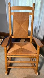 Cracker Barrel Old Country Store Wooden Rope Seat Rocking Chair, Woven Rush Style Armchair