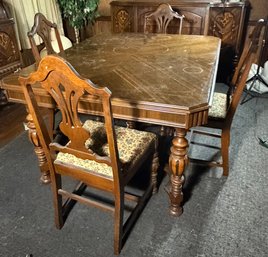 Dining Room Table With Leaf & 4 Upholstered Chairs, Traditional Wood Dining Set, 60'L X 44.5'W