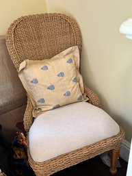 Natural Woven Rattan Accent Chair With Upholstered Seat Cushion & Decorative Pillow 43'