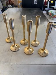 Lot Of 6 Gold Tone Modern Taper Candle Holders Home Decor