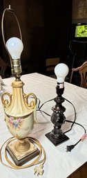 Pair Of Vintage Table Lamps, Floral Urn-Form Lamp & Decorative Accent Lamp
