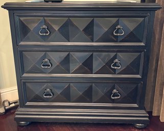 Stanley Furniture Three Drawer Nightstand With Geometric Drawer Fronts & Ring Pull Hardware