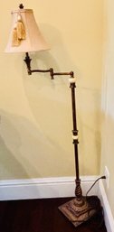 Vintage Adjustable Swing Arm Floor Lamp With Tassel Shade & Ornate Metal Base