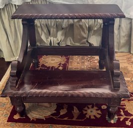 Antique Style Carved Wooden Library Steps Two-Tier Step Stool Display Stand