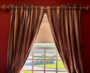 Lot Of 4 Custom Made Pure Silk Striped Curtain Panels  Designer Window Drapes
