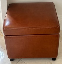 Brown Faux Leather Storage Ottoman Cube With Hinged Lift-Top Lid & Hidden Storage