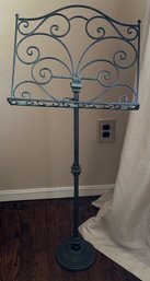 Decorative Adjustable Metal Music Stand, Ornate Scrollwork, Green Patina, Approx. 42'H X 16'W
