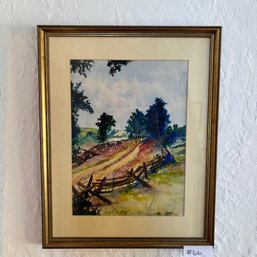 Norma Williams Signed Landscape Artwork, Country Road Scene, Framed Fine Art  20'H X 16'W