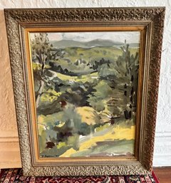 Original Signed D. Sophrin Landscape Oil Painting, Ornate Gilt Frame, Fine Art  25'H X 21'W