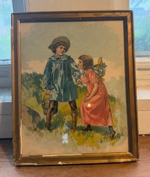 Antique McLoughlin Bros. 'Companion' Chromolithograph Print Of Children In Gilt Frame 9' X 11'