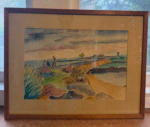 Framed Coastal Landscape Watercolor Painting 25' X 19.5'
