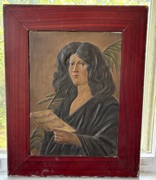 Vintage Framed Dimensional Relief Portrait Of Woman Holding Sheet Music 24H