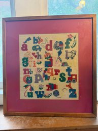 Vintage Framed Alphabet Needlepoint Sampler Wall Art ABC Cross Stitch 23' X 24.5'