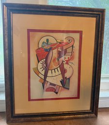 Signed Abstract Musical Instrument Framed Artwork 21.5' X 25.5'