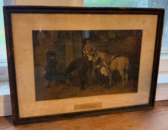 Antique Framed Historical Print 'Flown' Equestrian Scene 20.5' X 15'