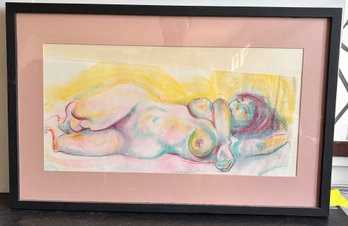 Original Dorothy Baker Reclining Nude Pastel Drawing Framed Figure Study
